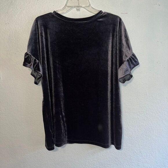 Old Navy Top Women's Velvet Ruffle Sleeve XL Coal Smoke - Picture 9 of 11